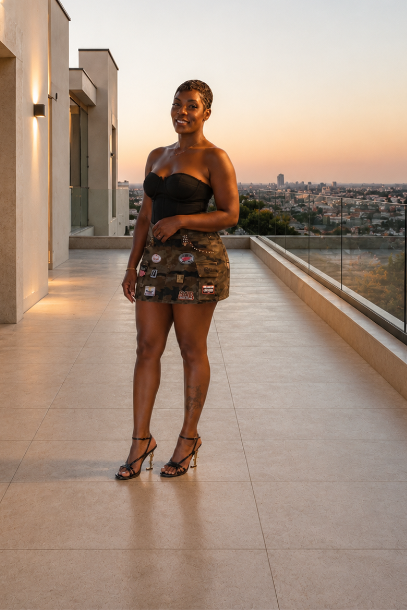 Luxe Camo Denim Skirt
