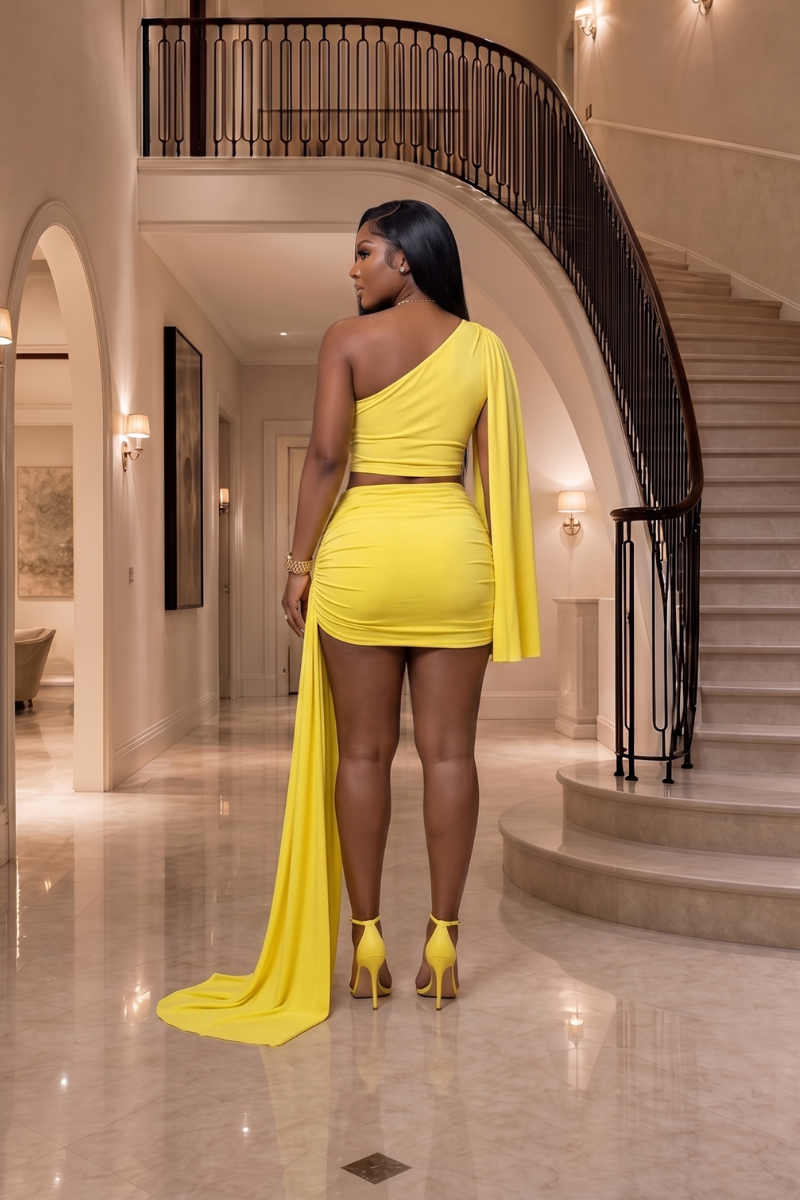Sunset Glam One Shoulder Ruched Set
