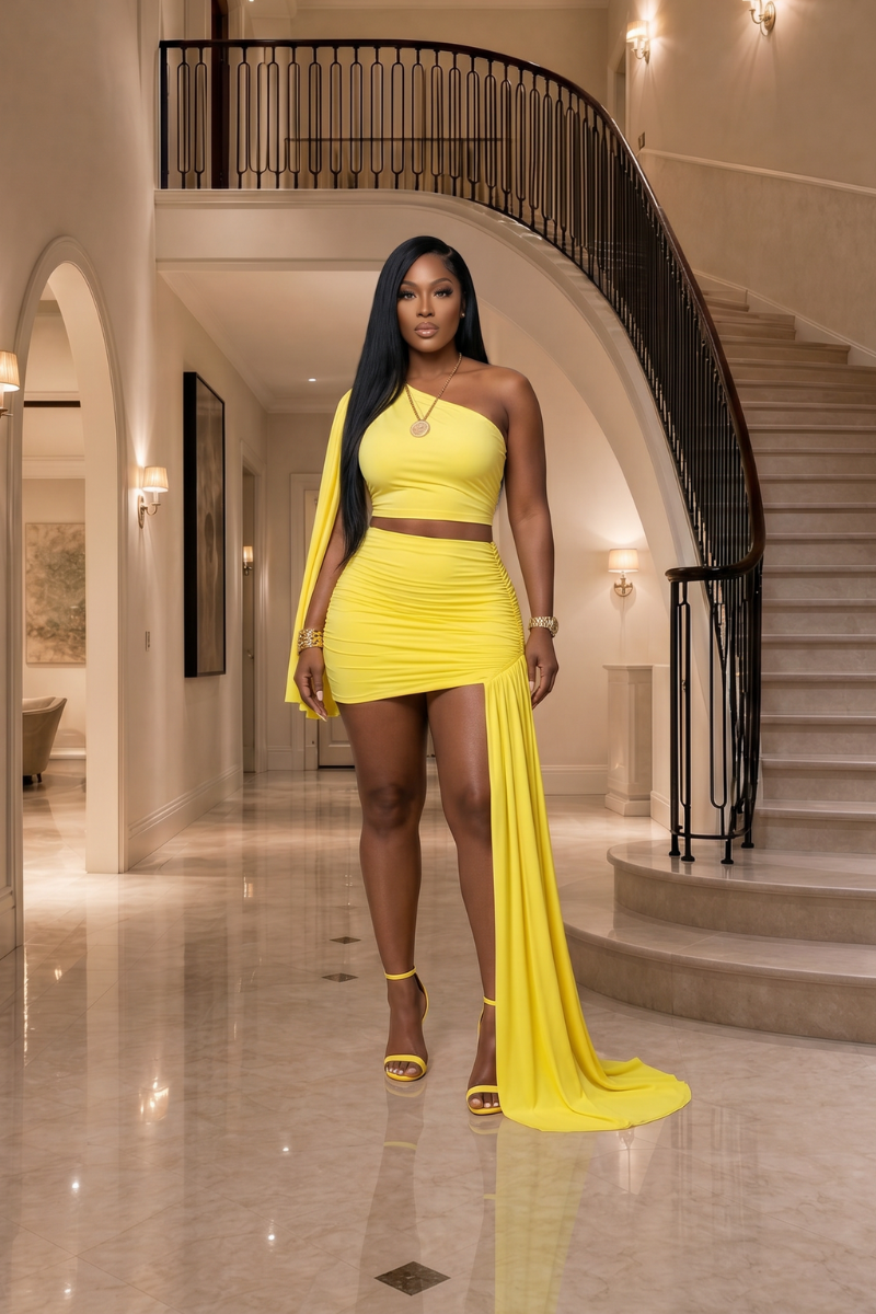 Sunset Glam One Shoulder Ruched Set